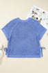 Ashleigh Blue Plus Size Open Knit Bow Tie Short Sleeve Sweater