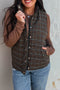 Green Retro Plaid Snap Button Zip Up Winter Vest