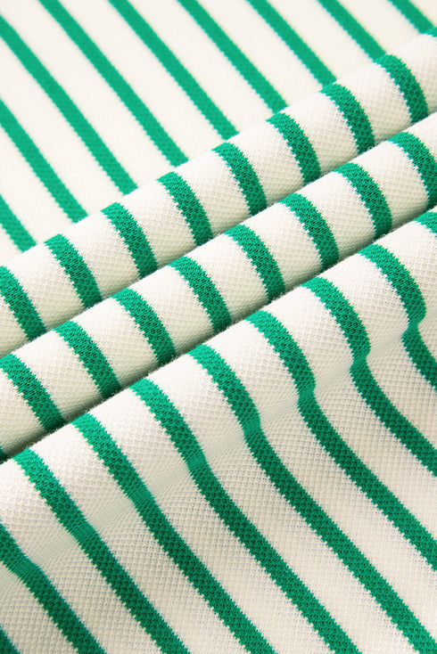 Bright Green Contrast Detail Striped Ruffle Short Sleeve Top