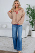 Khaki Snap Button Contrast Trim Neck Dotty Allover Sherpa Pullover Sweatshirt