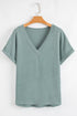 Beau Blue Textured Wide Sleeve V Neck T Shirt