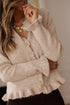 Oatmeal Ruffle Trim Gold Button Sweater Cardigan