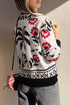 Beige Floral Print Buttoned Front V Neck Knit Cardigan