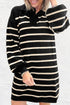 Black Stripe Polo Collar Puff Sleeve Sweater Mini Dress