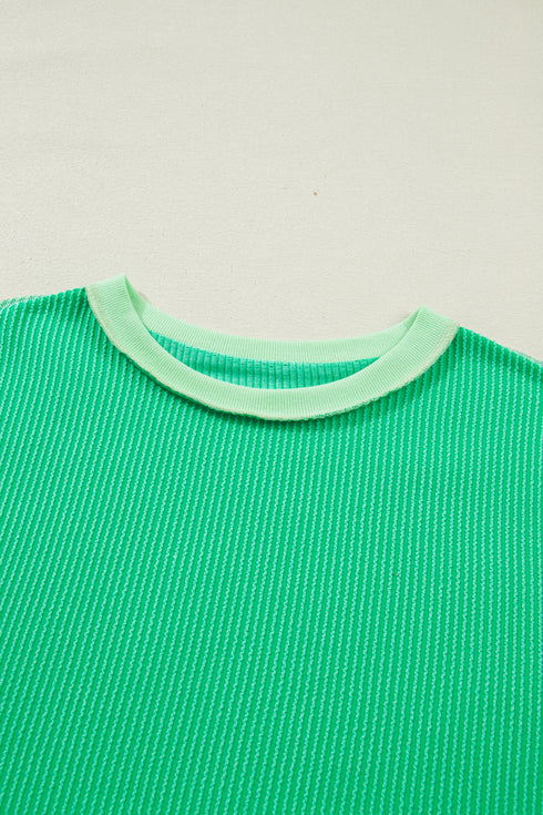 Mint Green Loose Uneven Hem Twist Ribbed T Shirt