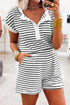 Black Stripe Half Buttons Top and Shorts Set