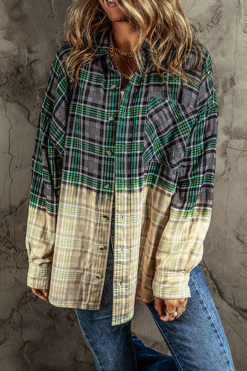 blackish-green-contrast-plaid-patchwork-chest-pocket-button-up-shacket
