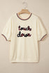 Beige touch down Sequin Letter Graphic Game Day Varsity Tee