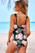 Black Floral Print Square Neck Ruched Tommy Control One Piece Swimsuit