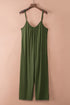 Green Spaghetti Straps Wide Leg Pocketed Jumpsuits