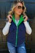 Green Color Block Liner Patchwork Snap Button Zip Up Winter Vest