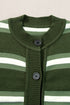 Green Stripe Drop Shoulder Buttons Cardigan Sweater