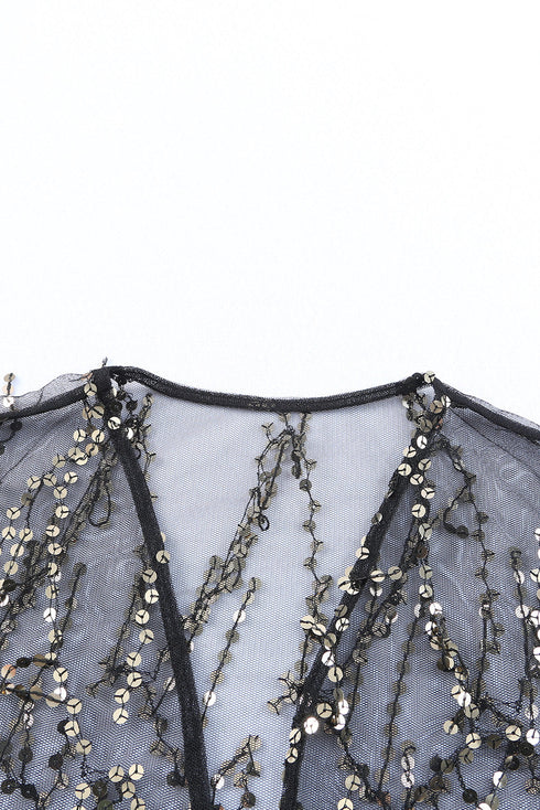 black-sequin-sheer-long-sleeve-open-front-kimono