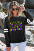 Black MARDI GRAS Crayfish Printed Varsity Striped Drop Shoulder Sweatshirt