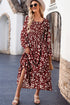 Red Floral Print Long Sleeve Square Neck Smocked Maxi Dress