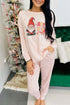 Pink SANTA BABY Graphic Top Allover Printed Pants 2pcs Lounge Set