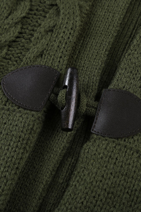 Army Green Fur Hood Horn Button Sweater Cardigan