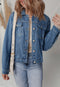 Blue Double Flap Pocket Denim Textured Button Down Jacket