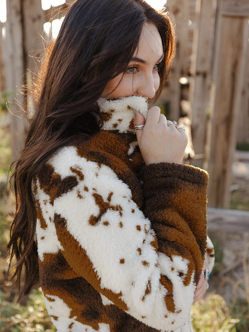 zip-collar-cow-print-fleece-sweatshirt