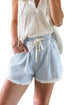 Sky Blue Stripe Raw Edge Drawstring Elastic Waist Casual Denim Shorts