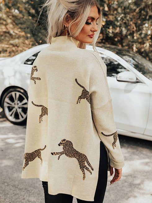 parchment-lively-cheetah-print-high-neck-split-hem-sweater