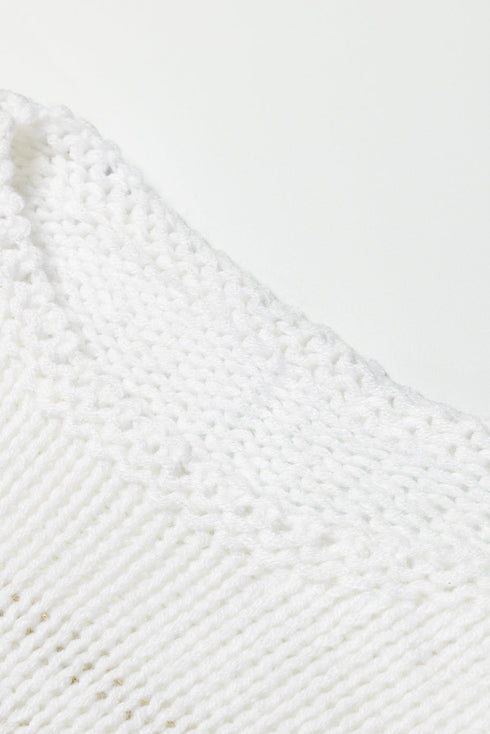 white-striped-knit-puff-sleeve-casual-sweater