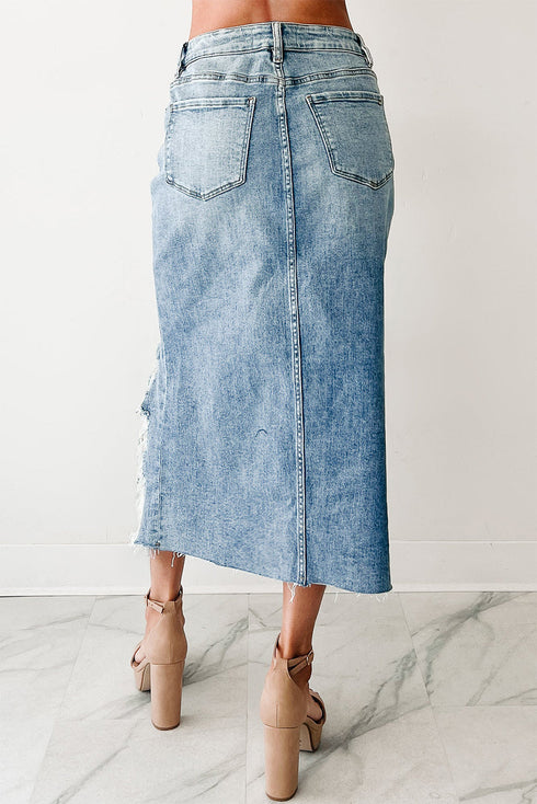 distressed denim skirt