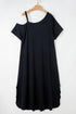 Black Asymmetric Shoulder Detail Short Sleeve Plus Size Maxi Dress