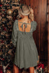 Gray Tie Back Square Neck Velvet Babydoll Dress