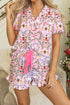 Pink Nutcracker Doll Christmas Print Contrast Trim Ribbon Tie Waist Short 2pcs Pajama Set