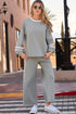 Gray Varsity Stripe Patchwork Puff Sleeve Pullover Drawstring Wide Leg Pant Set