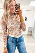 Black Retro Floral Print Mesh Long Sleeve Top