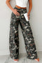 Green Camo Denim Cargo Wide Leg Pants
