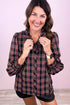 Multicolour Plaid Pattern Frilled Collared Puff Sleeve Shirt
