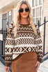 Brown Abstract Print Pullover Sweater