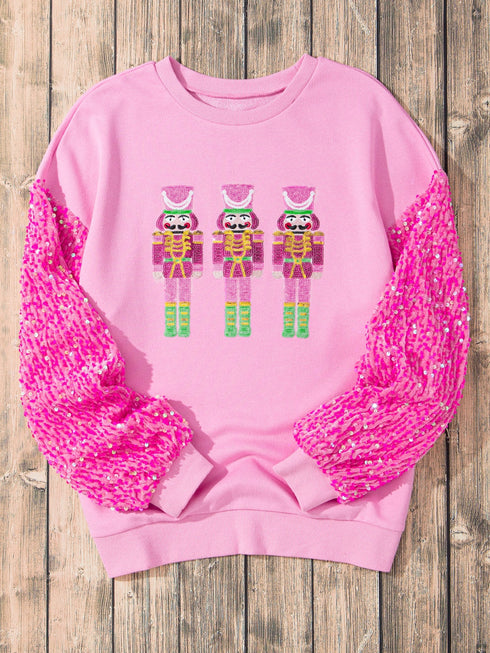 pink-christmas-nutcracker-graphic-sequin-sleeve-sweatshirt