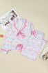 Pink Bow Wreath Pattern Christmas Holiday Tied Front Long Sleeve 2pcs Pajama Set