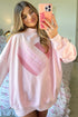 Light Pink Sweetheart Patchwork Mockneck Oversize Sweatshirt