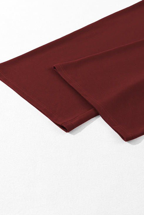 Burgundy Tied Elastic High Waist Pleated Detail Solid Sweatpants