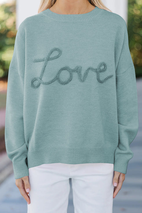 Canton Corded Love Script Graphic Baggy Sweater