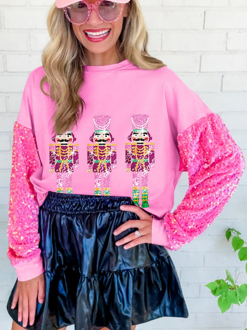 pink-christmas-nutcracker-graphic-sequin-sleeve-sweatshirt