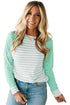 Green Stripe Raglan Patchwork Long Sleeve Tee