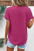 Bright Pink Textured Wide Sleeve V Neck T Shirt