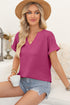 Bright Pink Textured Wide Sleeve V Neck T Shirt