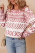 Fushia Abstract Print Pullover Sweater