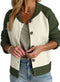 Blackish Green Color Block Ribbed Knit Button Down Sweater Cardigan