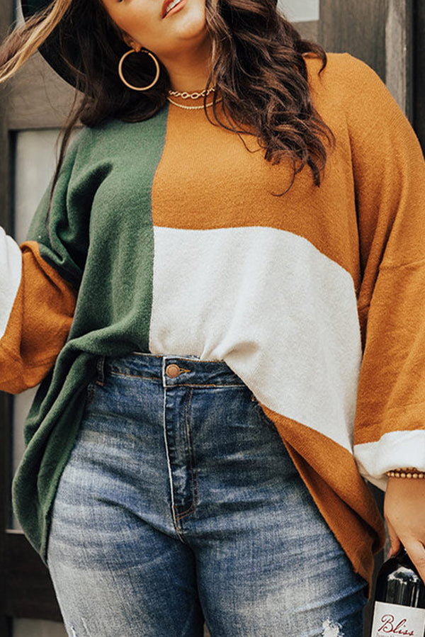 Gray Plus Size Colorblock Drop Shoulder Oversized Tunic Sweater