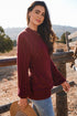 Red Dahlia Solid Color Textured Knit High Neck Drop Shoulder Sweater