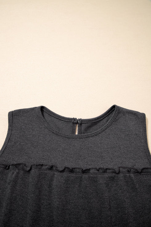 Dark Grey Tiered Frill Trim A-line Tank Top