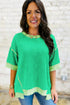 Mint Green Loose Uneven Hem Twist Ribbed T Shirt